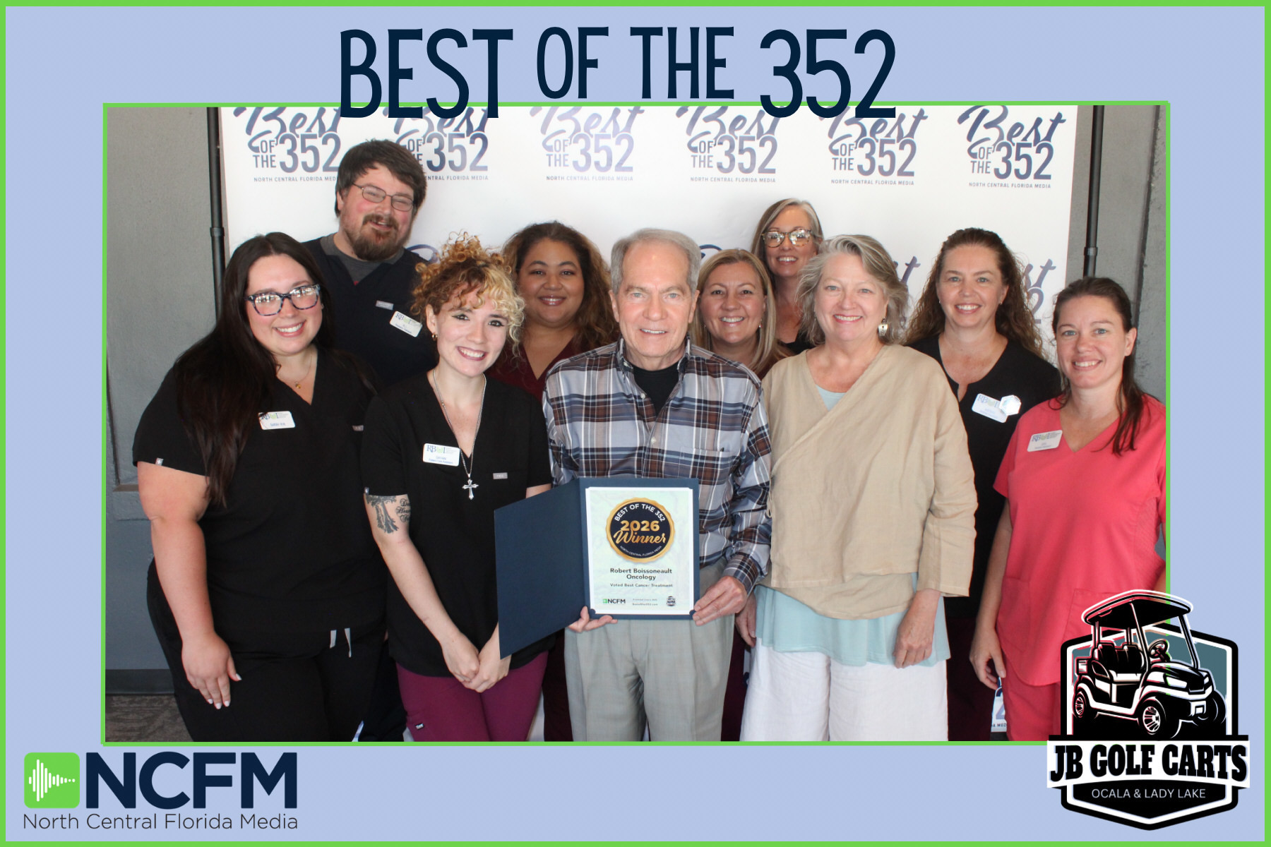 Robert Boissoneault Oncology Institute staff receiving the Best of the 352 Gold Winner award for Best Cancer Treatment